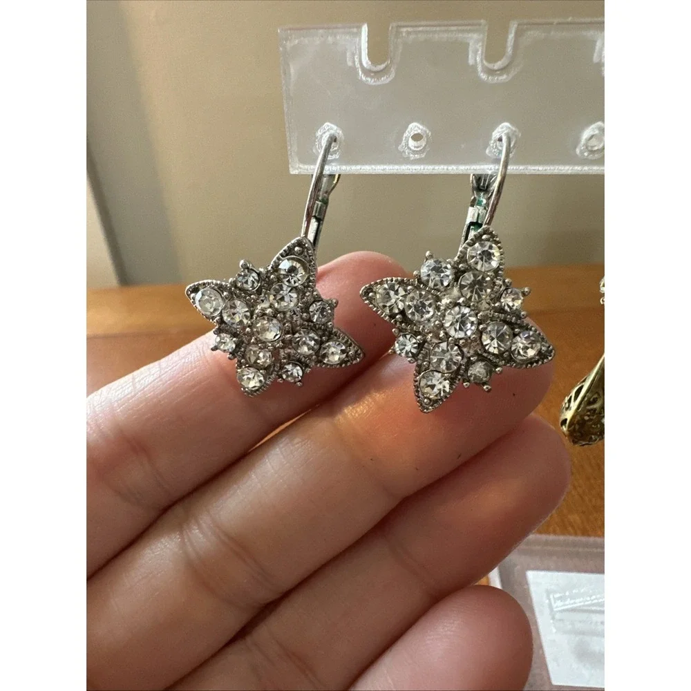 5 Pair Vintage Rhinestone Pierced Earrings Fashion Costume